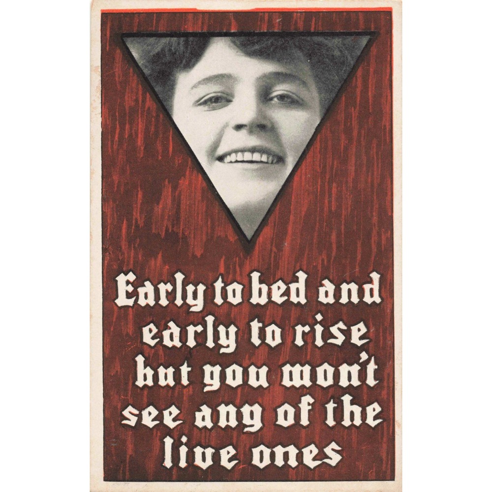 Vintage Early to Bed Early to Rise Humorous Postcard Antique Smiling Woman VG - Picture 1 of 2